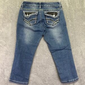 Southpole Womens Capri Jeans‎ Embellished Pockets Distressed Blue Size 5